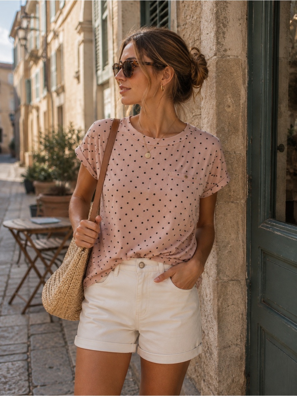 50th Street Petite Blush Pink Polka Dot Blouse | Size M
